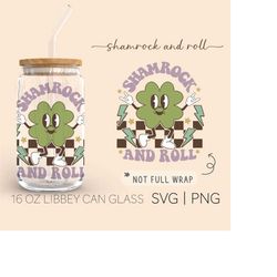 shamrock and roll 16 oz glass can cut file, st. patricks day svg, retro groovy svg, funny st patricks svg, shamrock svg