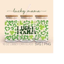 lucky mama 16oz glass can cutfile, mama life svg, leopard svg, lucky mama svg, cricut cut file svg, digital download