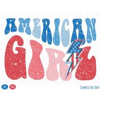 Retro Lightning American Girl Png, Groovy American Png, 4th of July Png,  American Png, Vintage Groovy American Girl Sub