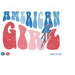 retro lightning american girl png, groovy american png, 4th of july png, american png, vintage groovy american girl sub