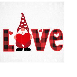 love plaid svg, love letters svg, valentine gnome, gnomies clipart, gnome plaid svg, plaid love svg,