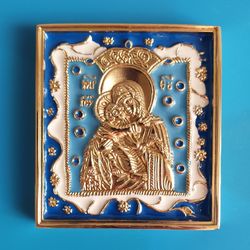 Vladimir icon of the Mother of God | brass icon colorful enamel | copy of an ancien icon 19 c. | Orthodox store