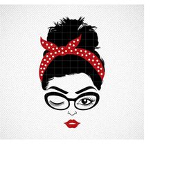 mom with bandana, woman head svg, woman face svg, winking svg, eyes svg, eyelashes svg, eye svg, makeup svg, lady face s