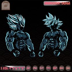 2 designs: vegeta & goku embroidery designs, dragon ball embroidery, anime embroidery design, machine embroidery designs