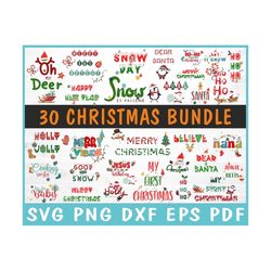 30 christmas svg bundle, holiday png bundle, christmas sayings svg, holly jolly png, kids christmas shirt, first holiday