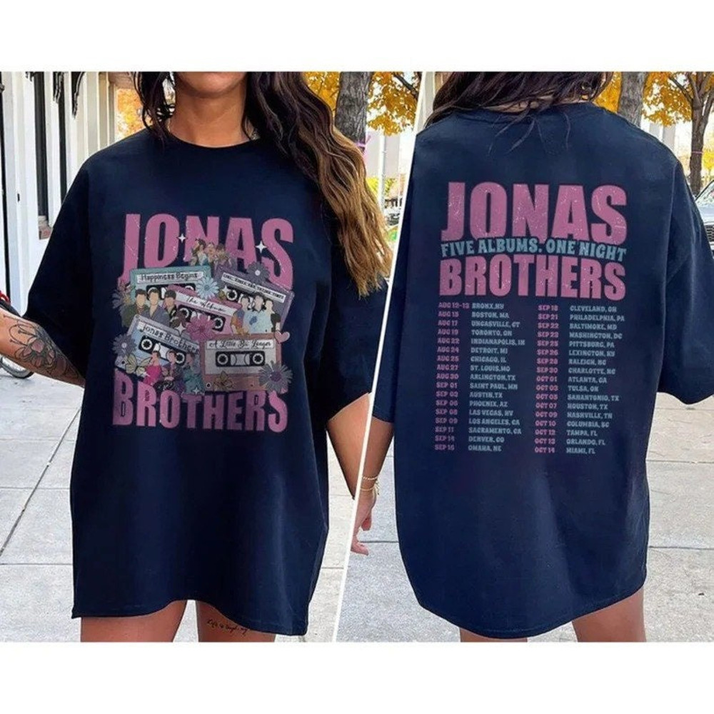 Jonas Brothers Band Vintage T-Shirt, Jonas Brothers Five Albums One Night Tour Sweatshirt, Pop Rock Concert, Music Band Merch, Gift For Fan - 1.jpg