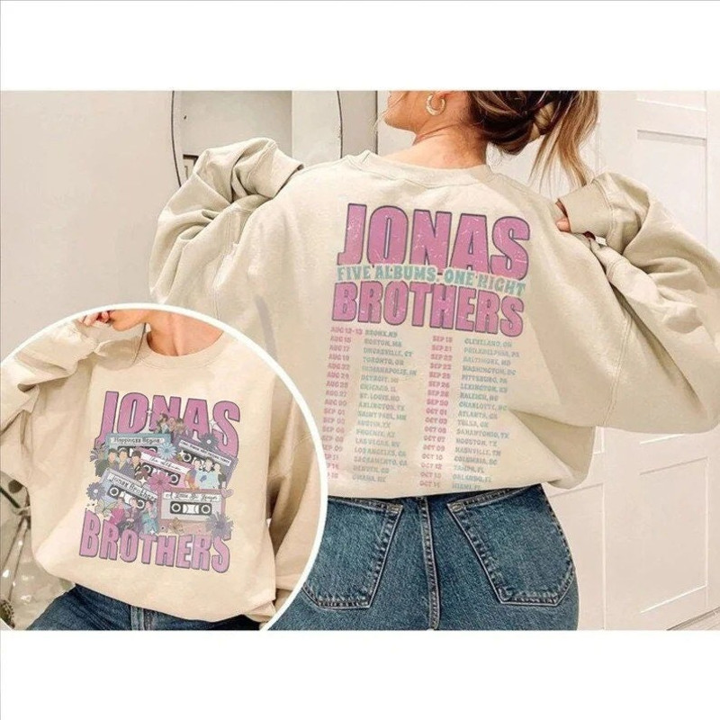 Jonas Brothers Band Vintage T-Shirt, Jonas Brothers Five Albums One Night Tour Sweatshirt, Pop Rock Concert, Music Band Merch, Gift For Fan - 2.jpg