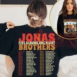 jonas brothers double sided t-shirt, vintage jonas brothers tour shirt, five albums one night tour s