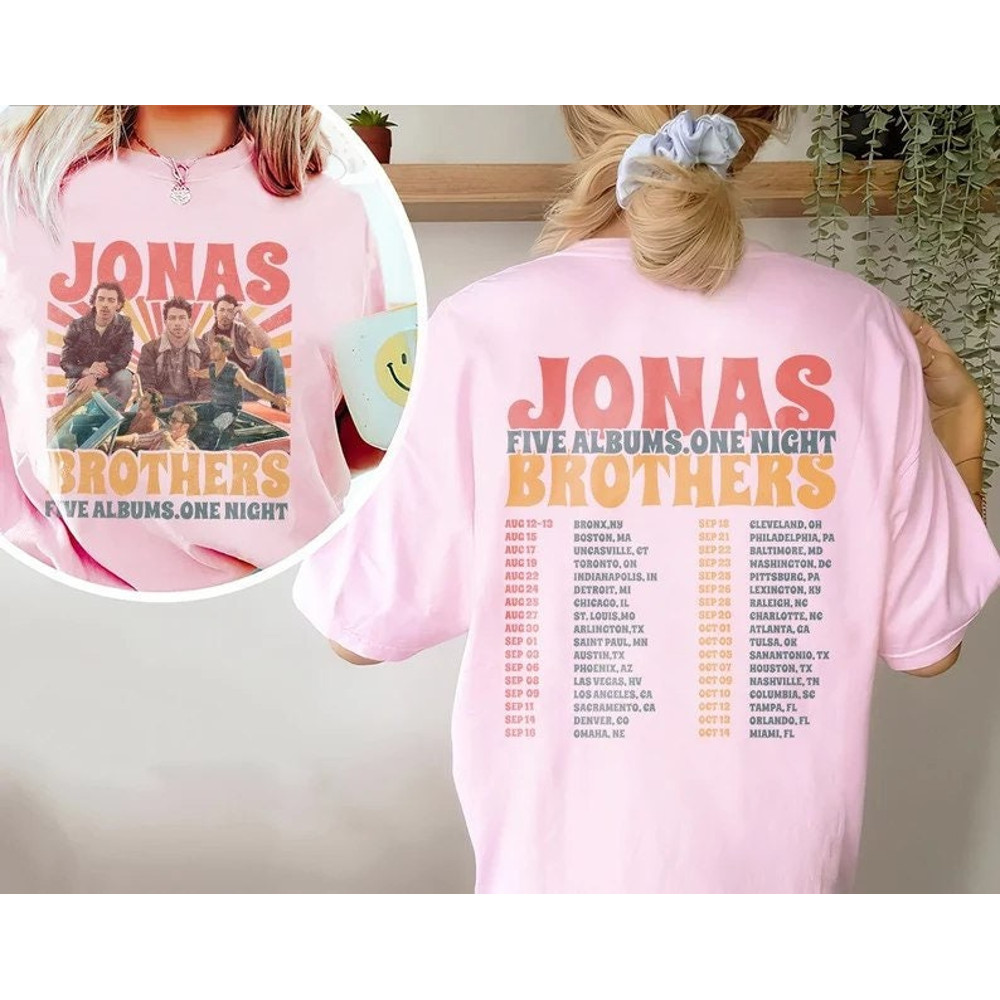 Vintage Jonas Brothers Shirt, Jonas Brothers Five Albums One Night Tour Sweatshirt, Jonas Brothers The Albums T-Shirt, Jonas 90's Tee - 1.jpg