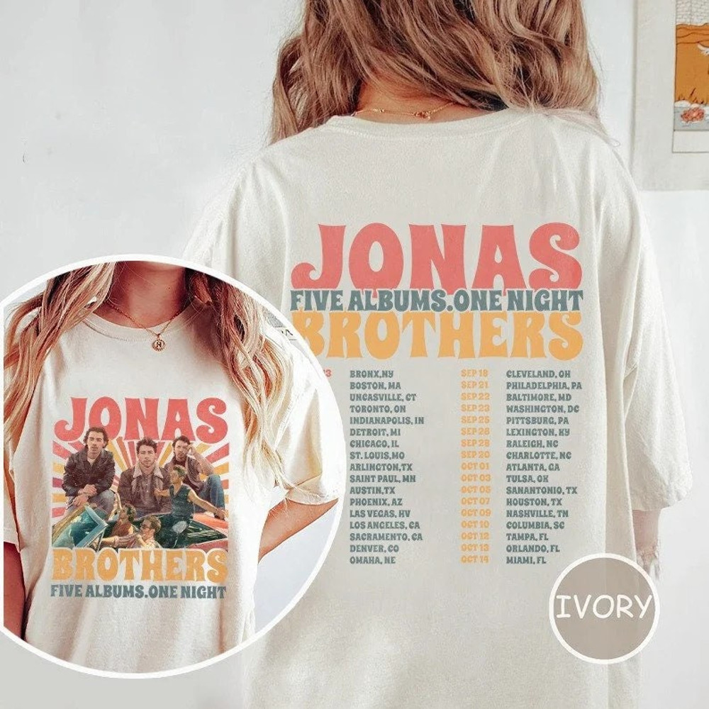 Vintage Jonas Brothers Shirt, Jonas Brothers Five Albums One Night Tour Sweatshirt, Jonas Brothers The Albums T-Shirt, Jonas 90's Tee - 2.jpg