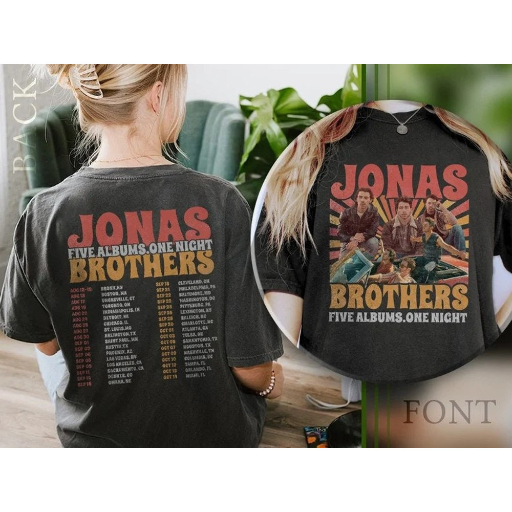 Vintage Jonas Brothers Shirt, Jonas Brothers Five Albums One Night Tour Sweatshirt, Jonas Brothers The Albums T-Shirt, Jonas 90's Tee - 4.jpg
