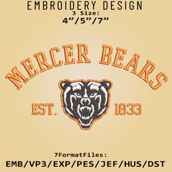 Mercer Bears embroidery design, NCAA Logo Embroidery Files, NCAA Mercer Bears, Machine Embroidery Pattern