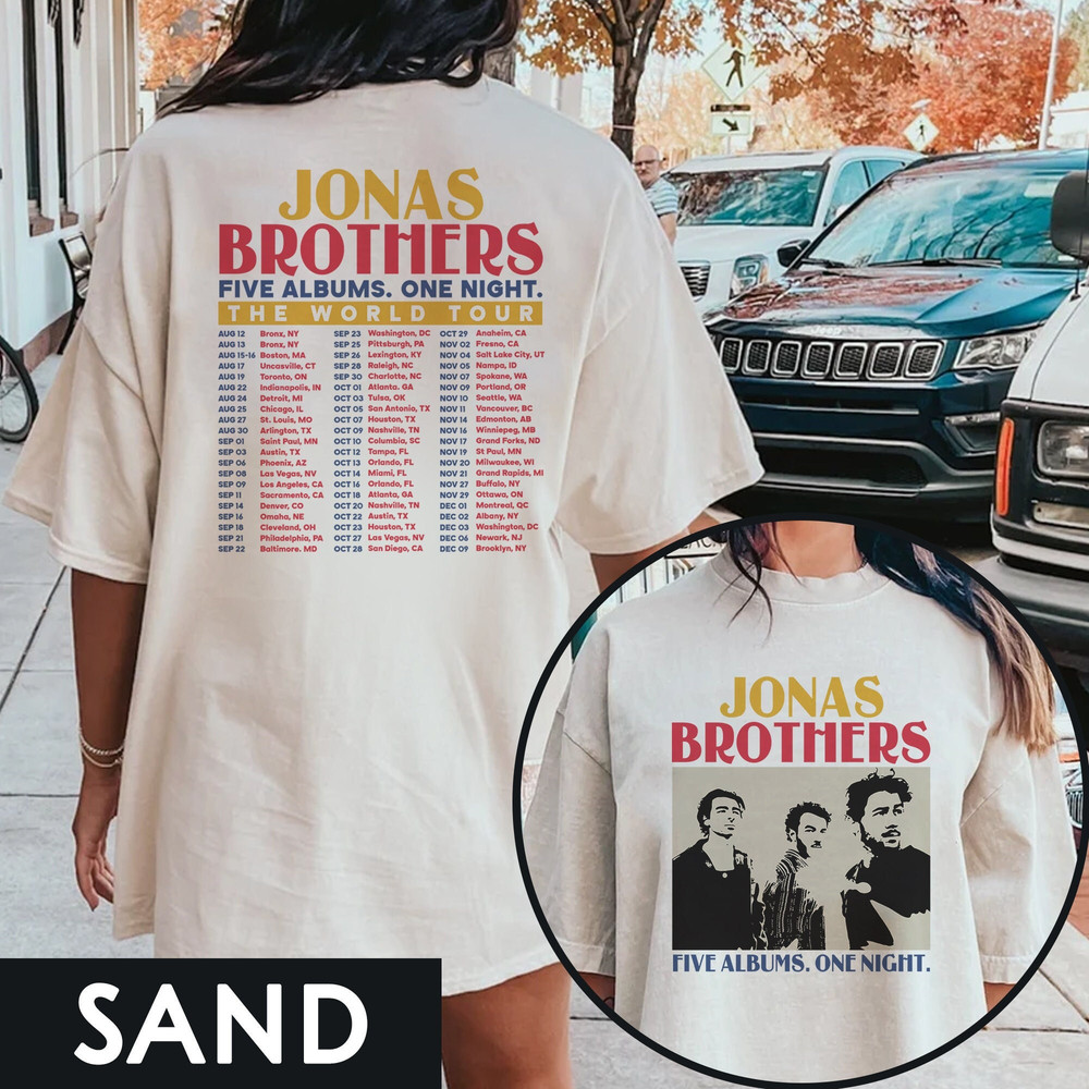 Jonas Brothers Double Sided T shirt, Five Albums One Night Tour Dates Shirt, Concert 2023 Retro Unisex Gift, Jonas Brothers SweatShirt - 1.jpg