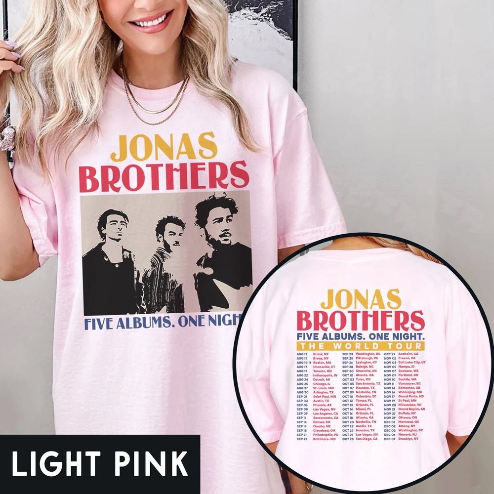 Jonas Brothers Double Sided T shirt, Five Albums One Night Tour Dates Shirt, Concert 2023 Retro Unisex Gift, Jonas Brothers SweatShirt - 2.jpg