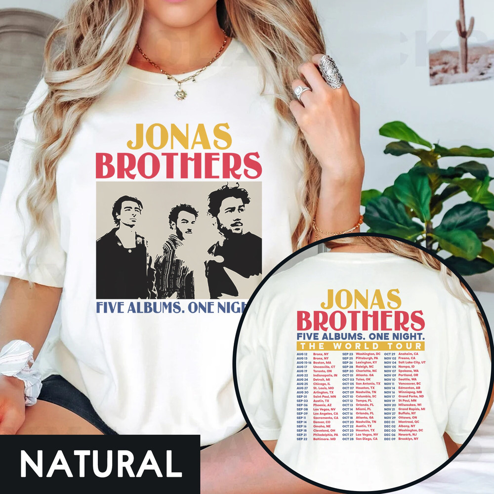 Jonas Brothers Double Sided T shirt, Five Albums One Night Tour Dates Shirt, Concert 2023 Retro Unisex Gift, Jonas Brothers SweatShirt - 3.jpg