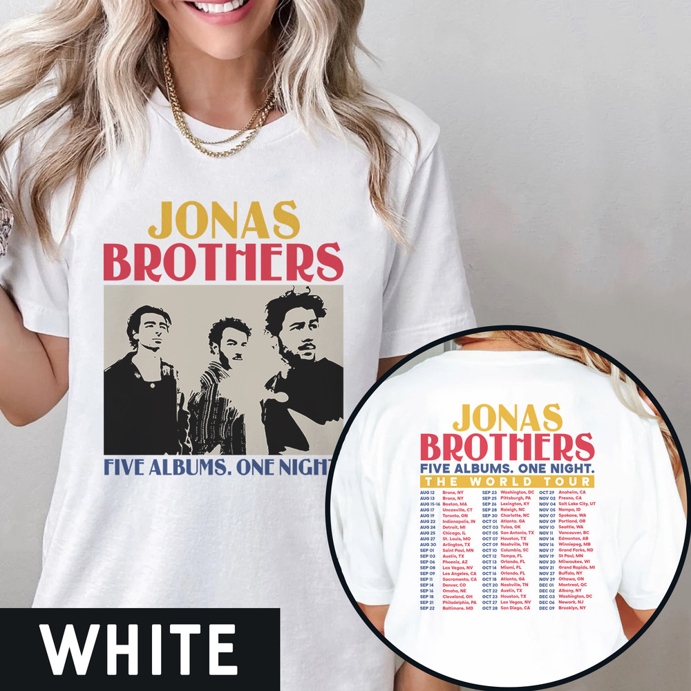 Jonas Brothers Double Sided T shirt, Five Albums One Night Tour Dates Shirt, Concert 2023 Retro Unisex Gift, Jonas Brothers SweatShirt - 4.jpg