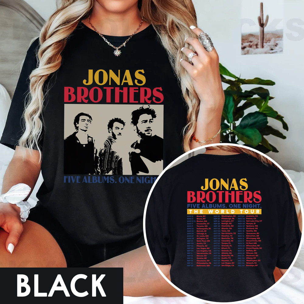 Jonas Brothers Double Sided T shirt, Five Albums One Night Tour Dates Shirt, Concert 2023 Retro Unisex Gift, Jonas Brothers SweatShirt - 5.jpg