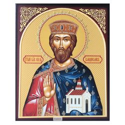 Saint Vladislav Serbian, holy prince | High quality serigraph icon on wood | Made in Russia | Size:  5.1" x 6.5"