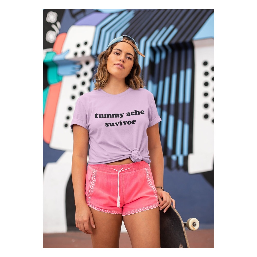 Tummy Ache Survivor Unisex T-Shirt, Funny Shirt, Gift for Her and Him, Sassy Sayings, IBS tees, Y2K Parody, Oddly Specific tee, Aesthetic.jpg
