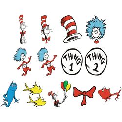 dr seuss bundle svg, dr seuss clipart, dr seuss birthday svg, dr seuss cat svg,  dr thing 1 thing 2 svg digital download