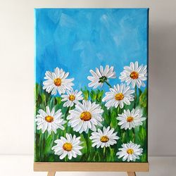 Daisies Acrylic Painting Floral Art - Impasto Wall Decor