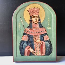 Saint Elena Queen of Serbia -  Elena of Anjou | High quality Serigraph icon on wood |  Icon with arch | Size: 7" x 5,5"