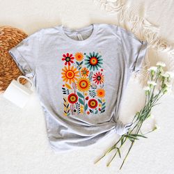 boho vibrant flowers shirt, sunflower shirt,botanical floral shirt,spring flower shirt,floral woman shirt,gift for woman