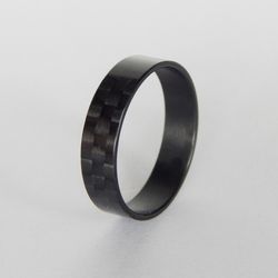 Carbon fiber ring. Ring carbon band. Stylish black minimalist ring.