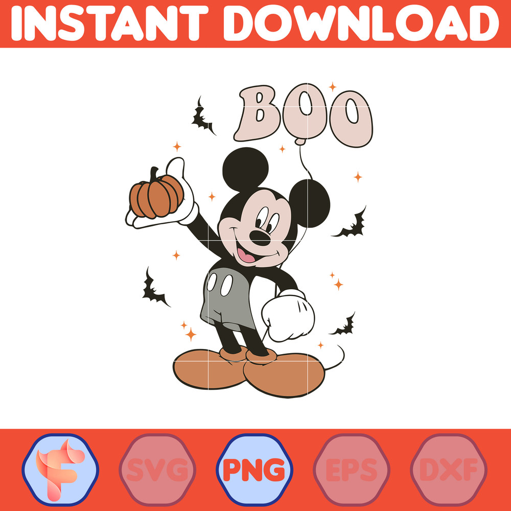 Mickey Characters Halloween Watercolor PNG For Cricut, Mickey Team Scary Cute Horror Characters, Halloween Clipart sublimation PNG (1).jpg