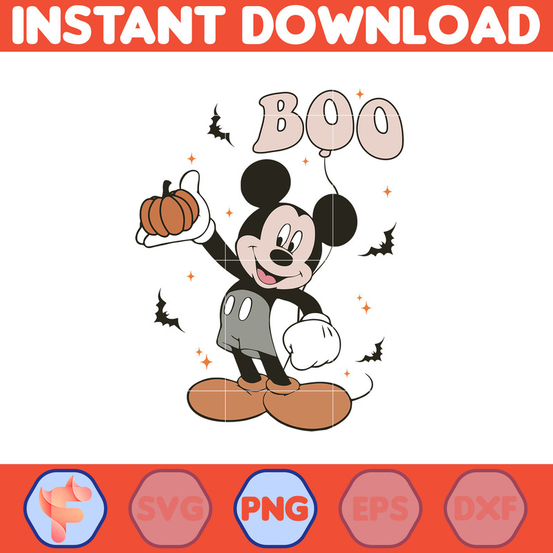 Mickey Characters Halloween Watercolor PNG For Cricut, Mickey Team Scary Cute Horror Characters, Halloween Clipart sublimation PNG (1).jpg
