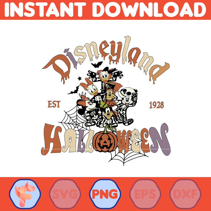 Mickey Characters Halloween Watercolor PNG For Cricut, Mickey Team Scary Cute Horror Characters, Halloween Clipart sublimation PNG (2).jpg