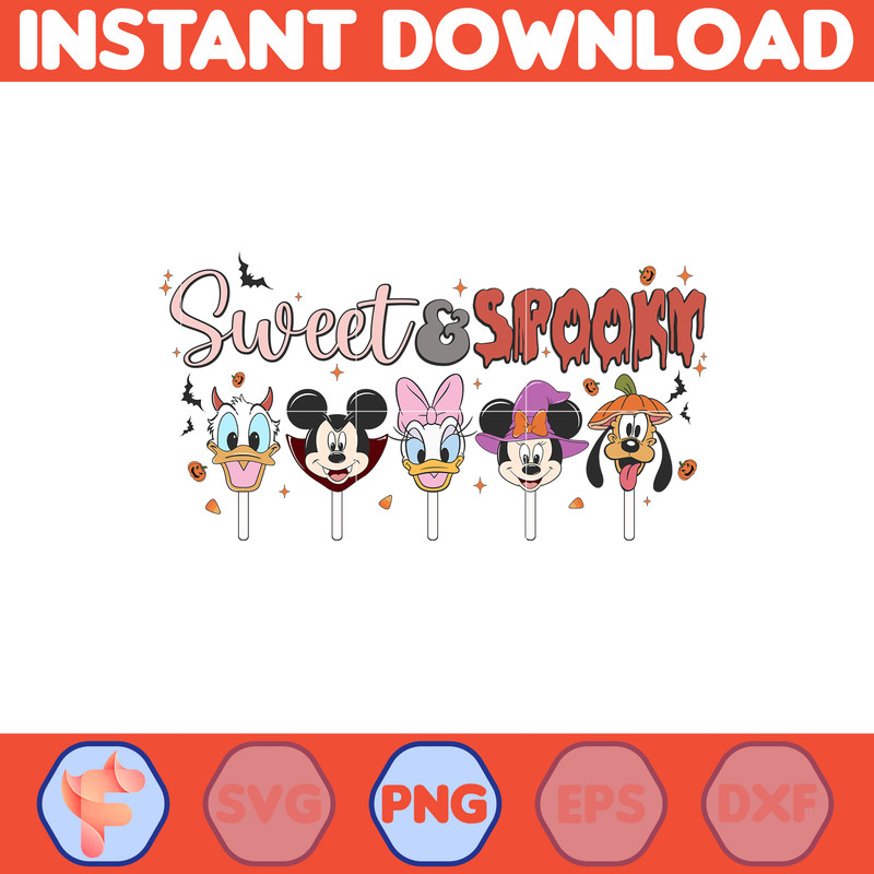 Mickey Characters Halloween Watercolor PNG For Cricut, Mickey Team Scary Cute Horror Characters, Halloween Clipart sublimation PNG (3).jpg