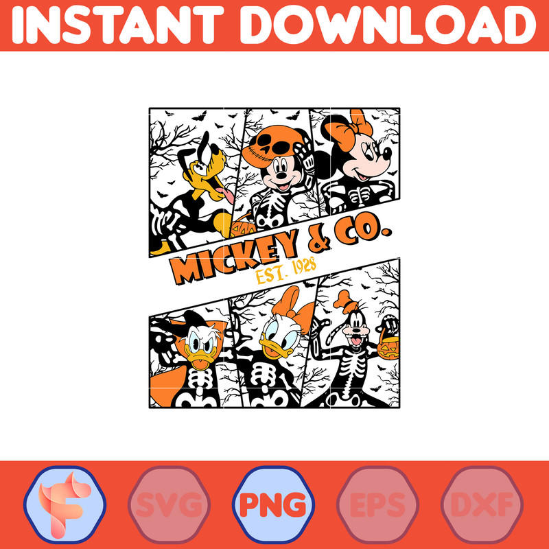 Mickey Characters Halloween Watercolor PNG For Cricut, Mickey Team Scary Cute Horror Characters, Halloween Clipart sublimation PNG (5).jpg