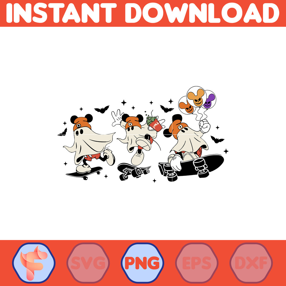 Mickey Characters Halloween Watercolor PNG For Cricut, Mickey Team Scary Cute Horror Characters, Halloween Clipart sublimation PNG (16).jpg