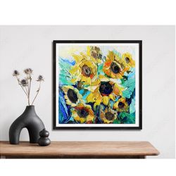 sunflower oil painting floral original art flower artwork shabby chick baroque ornate impasto textured abstract