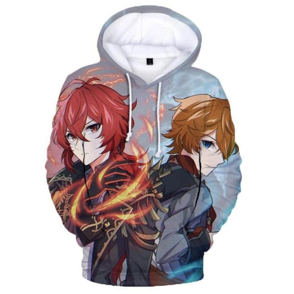 Diluc Tartaglia All Over Print 3D Hoodie Zip Hoodie, Diluc Tartaglia Genshin Impact 3D Hoodie Zip Hoodie Fleece Hoodie