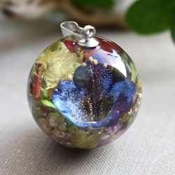 Sphere pendant real flowers. Bouquet of flowers sphere pendant.