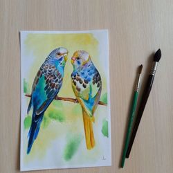 original watercolor painting "two parrots" bird", nature, decoration for office, housewarming gift, hallway decor