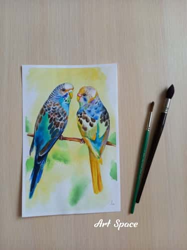 Original watercolor painting "Two parrots" bird", nature, decoration for office, housewarming gift, hallway decor