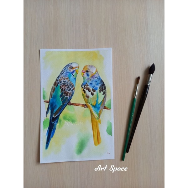 parrot - watercolor painting - picture with birds - yellow painting - nature - birds - realistic painting - 2.jpg