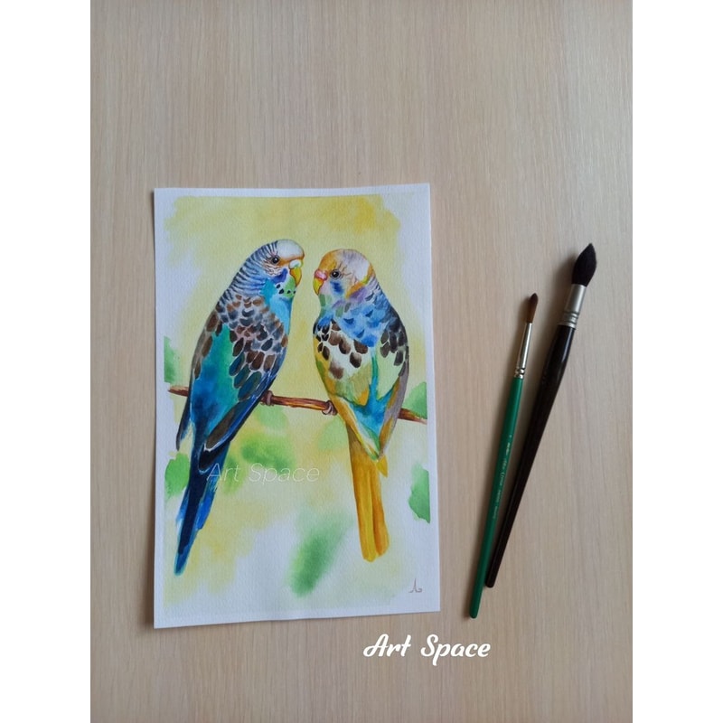 parrot - watercolor painting - picture with birds - yellow painting - nature - birds - realistic painting - 2.jpg