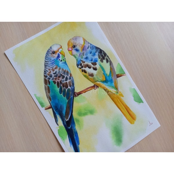 parrot - watercolor painting - picture with birds - yellow painting - nature - birds - realistic painting - 1.jpg