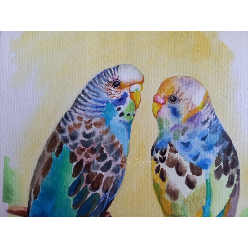 parrot - watercolor painting - picture with birds - yellow painting - nature - birds - realistic painting - 3.jpg