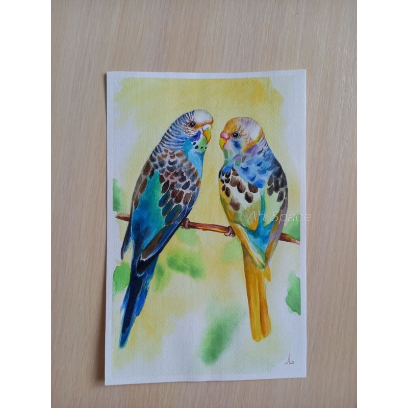 parrot - watercolor painting - picture with birds - yellow painting - nature - birds - realistic painting - 4.jpg