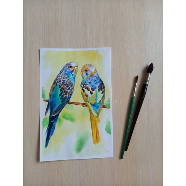 parrot - watercolor painting - picture with birds - yellow painting - nature - birds - realistic painting - 5.jpg