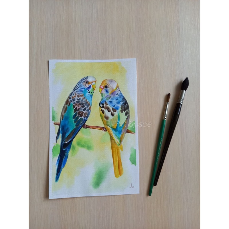 parrot - watercolor painting - picture with birds - yellow painting - nature - birds - realistic painting - 5.jpg