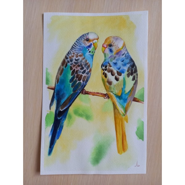 parrot - watercolor painting - picture with birds - yellow painting - nature - birds - realistic painting - 6.jpg