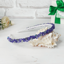 Purple headband women, Purple Quartz hair accessories wedding, Beaded crystal hairband, Rustic wedding bridal headpiece