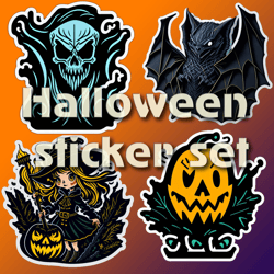 Funny Happy Halloween 2023 Sticker Poster Card Witch Skull Pumpkin Bat Sticker Set Decorations DIY Crafts, Gift Ideas
