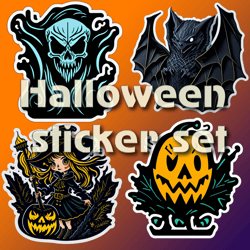 funny happy halloween 2023 sticker poster card witch skull pumpkin bat sticker set decorations diy crafts, gift ideas